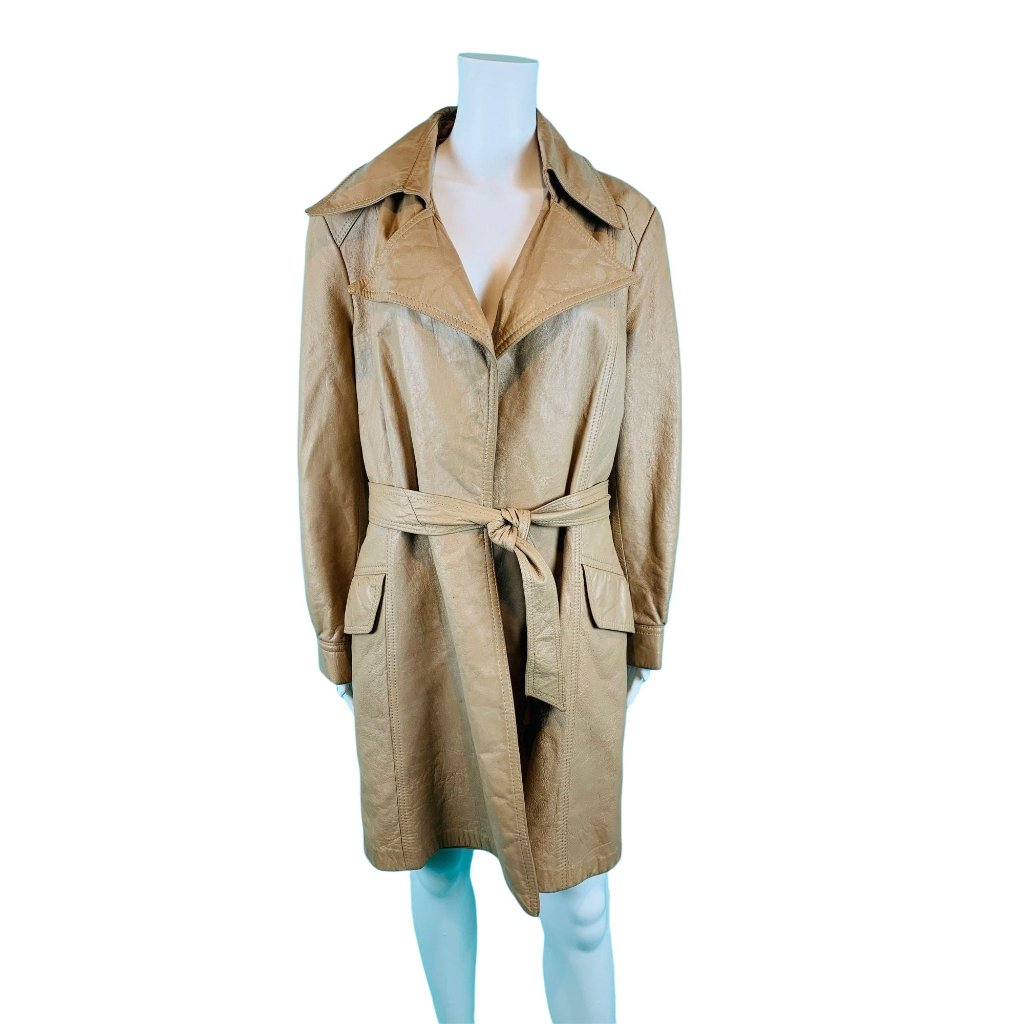 Vintage 1970s Leather Coat Women's Khaki Usa Wilsons Open Trench | B 43"